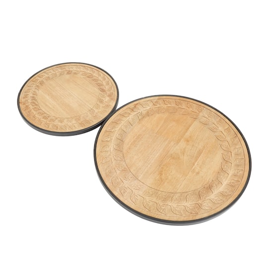 Set of 2" Brown Rubber Wood Modern Lazy Susan Trays, 2" x 12" x 12"